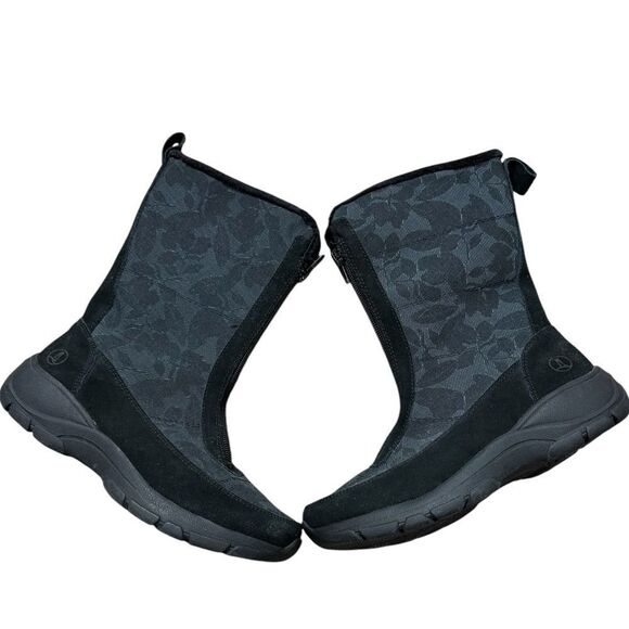 Lands’ End Black Leaf Pattern Winter Boots - Picture 1 of 7